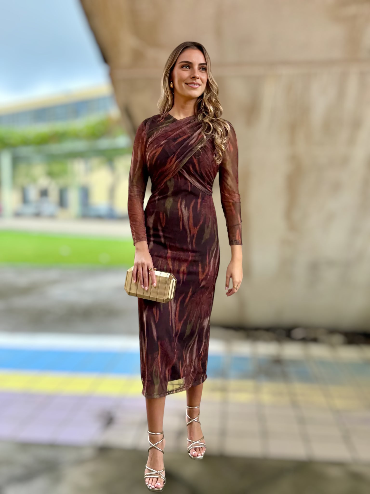 Vestido Nicole Estampado Marron