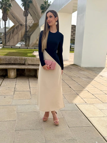 Vestido Faria Bicolor Azul Marino