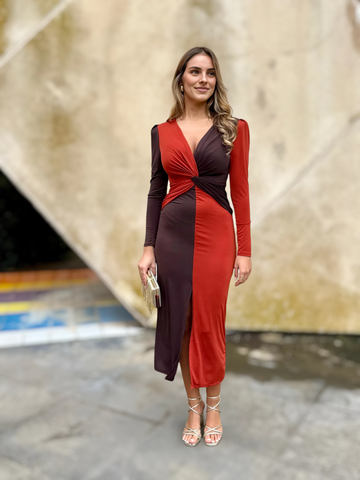 Vestido Ángela Bicolor Naranja