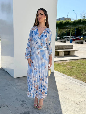 Vestido Mercedes Estampado Celeste