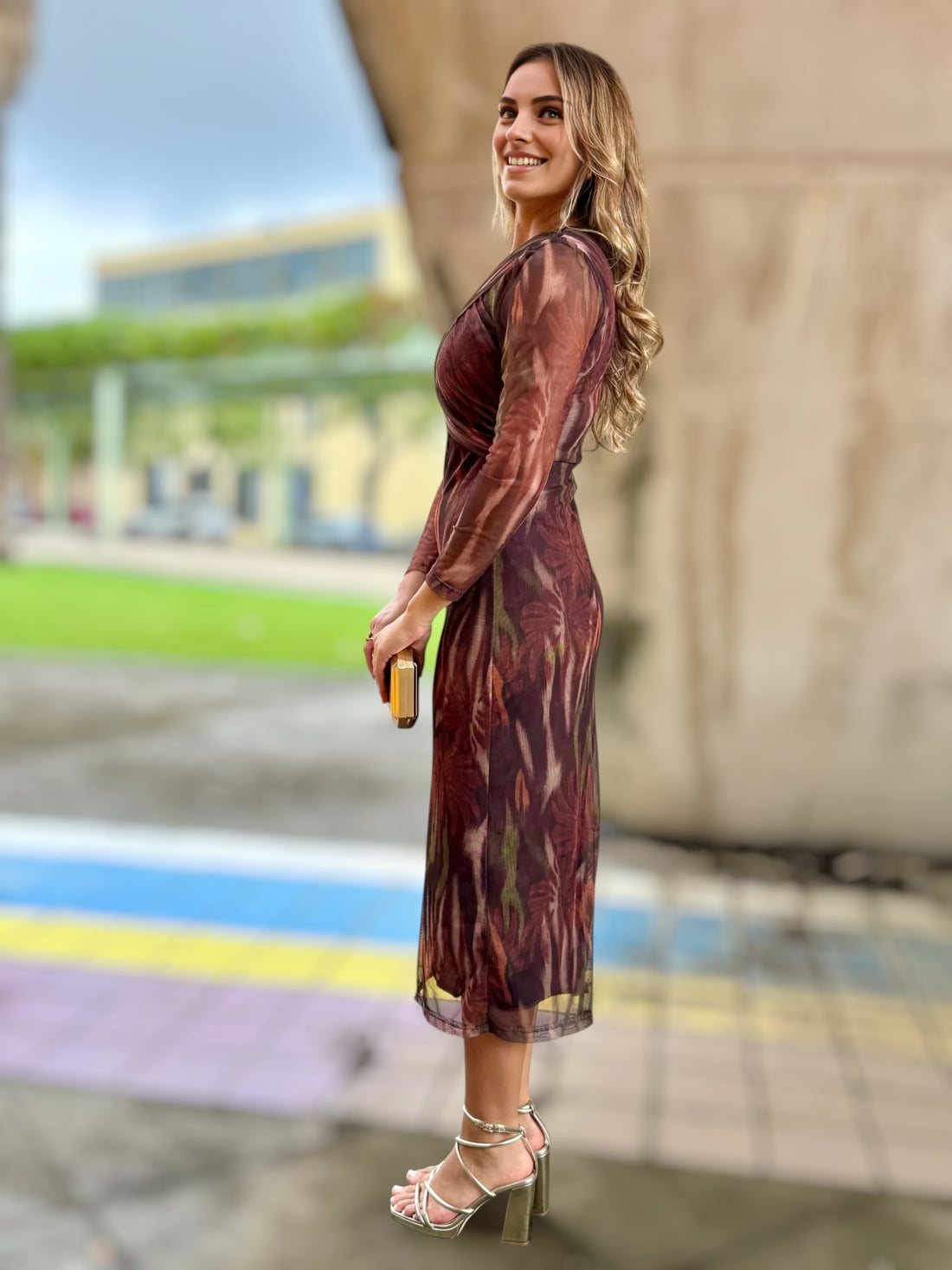 Vestido Nicole Estampado Marron