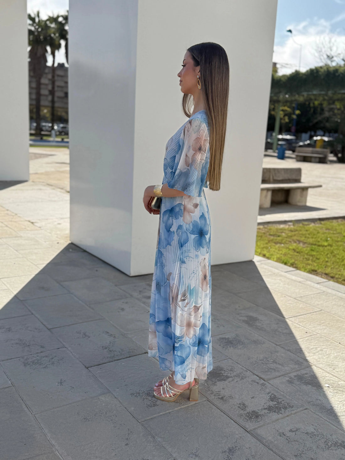 Vestido Úrsula Estampado Celeste