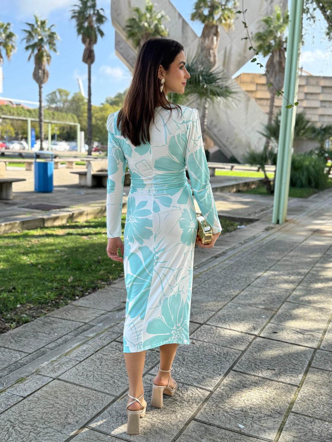 Vestido Jimena Estampado Turquesa