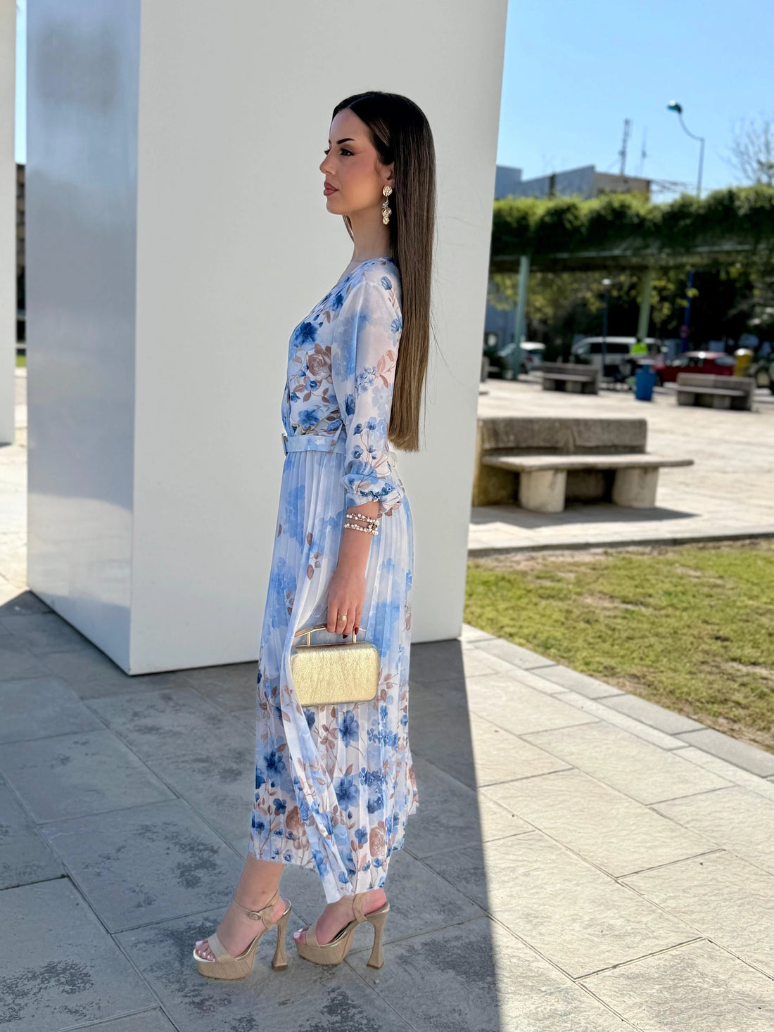 Vestido Mercedes Estampado Celeste