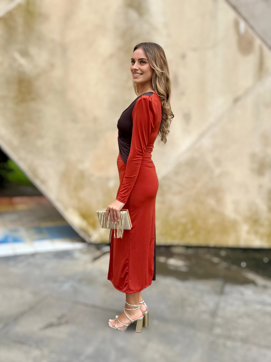 Vestido Ángela Bicolor Naranja