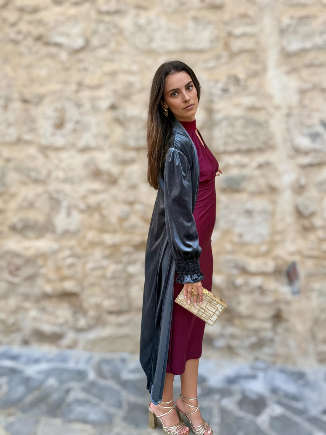 Kimono Terciopelo Gris