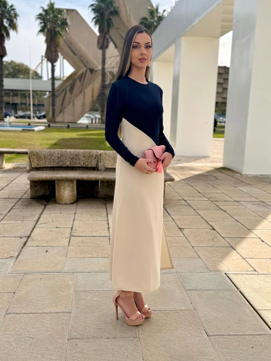 Vestido Faria Bicolor Azul Marino