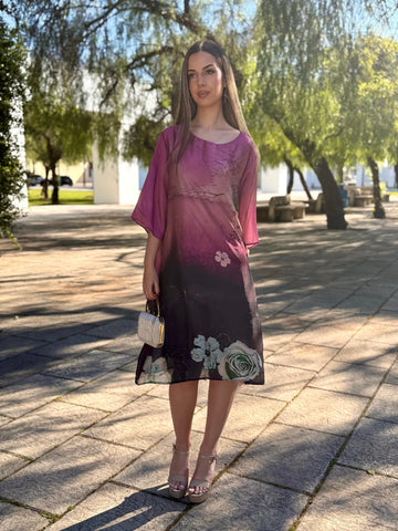 Vestido Gala Estampado Malva